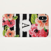 Coques Case-Mate iPhone Fleurs Monogrammes Noirs Blancs tendance (Dos (Horizontal))