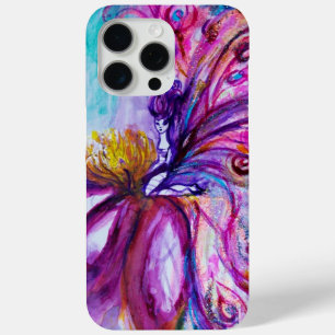 COQUE iPhone 15 PRO MAX FLEURS MORTES BLANCHES EN ROSE, PARKLES D'OR