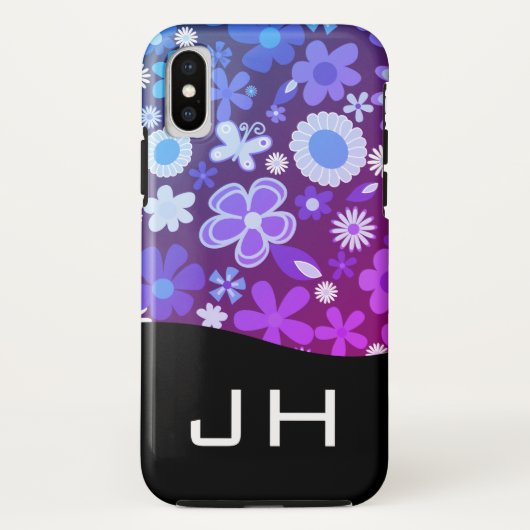 Coques Case-Mate iPhone fleurs motifs nature / violet / monogramme (Dos)