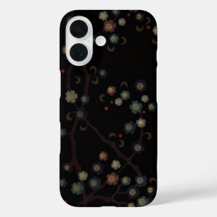 Coques iPhone 16 Fleurs multicolores sur fond noir