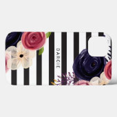Coques Case-Mate iPhone Fleurs Noir Blanc rayé Personnalisé (Verso (horizontal))