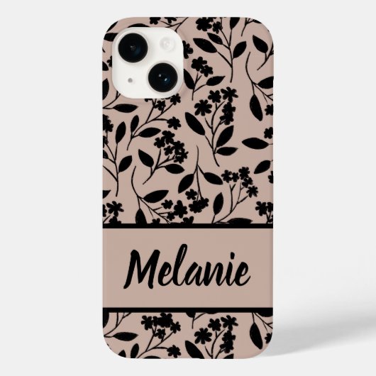 Coques Case-Mate iPhone Fleurs noires élégantes sur Dusty Rose Botanical (Verso)