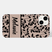 Coques Case-Mate iPhone Fleurs noires élégantes sur Dusty Rose Botanical (Verso (horizontal))