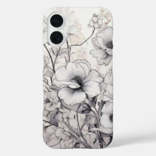 Coques iPhone 16 Fleurs noires et blanches
