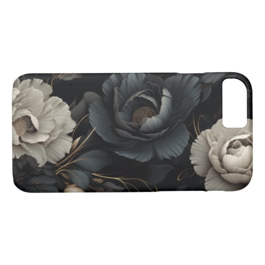 Coques Case-Mate iPhone Fleurs noires et blanches (Dos (Horizontal))