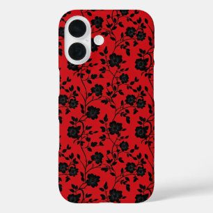Coques iPhone 16 Fleurs noires rouges