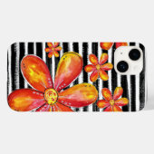 Coques Case-Mate iPhone Fleurs orange sur bandes noires (Verso (horizontal))