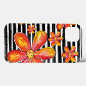 Coques Case-Mate iPhone Fleurs orange sur bandes noires (Verso (horizontal))