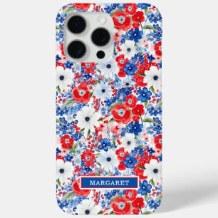 Coque iPhone 15 Pro Max Fleurs Patriotiques Monogrammées