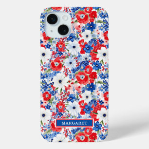 Coque iPhone 15 Mini Fleurs Patriotiques Monogrammées
