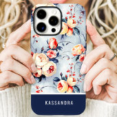 Coques Case-Mate iPhone Fleurs personnalisées Navy et pêche 