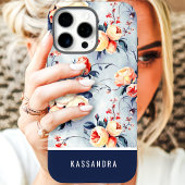 Coques Case-Mate iPhone Fleurs personnalisées Navy et pêche 