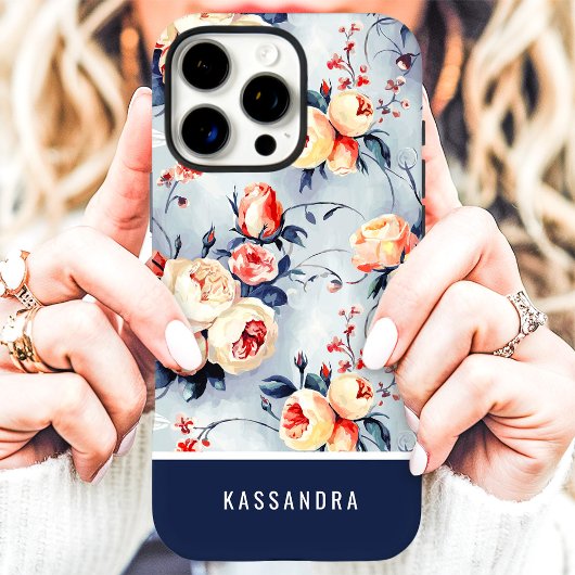 Coques Case-Mate iPhone Fleurs personnalisées Navy et pêche 