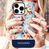 Coques Case-Mate iPhone Fleurs personnalisées Navy et pêche 