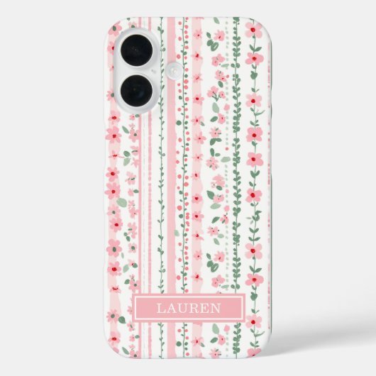 Coques Case-Mate iPhone Fleurs personnalisées rayées roses (Verso)