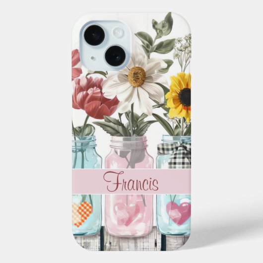 Coques Case-Mate iPhone Fleurs printanières dans Mason Jar Design avec nom (Verso)