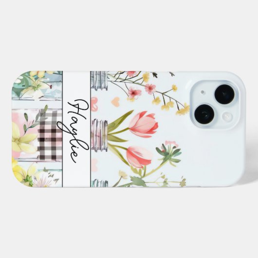 Coques Case-Mate iPhone Fleurs printanières dans Mason Jar Design avec nom (Verso (horizontal))