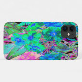 Coques Case-Mate iPhone Fleurs psychédéliques vert citron et bleu (Dos (Horizontal))