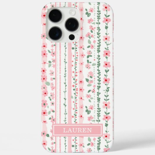Coques Case-Mate iPhone Fleurs rayées rose personnalisées (Verso)