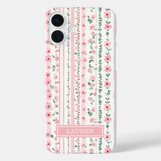 Coques Case-Mate iPhone Fleurs rayées rose personnalisées (Verso)