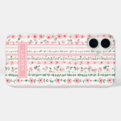 Coques Case-Mate iPhone Fleurs rayées rose personnalisées (Verso (horizontal))