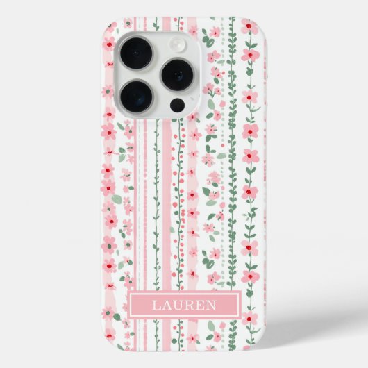 Coques Case-Mate iPhone Fleurs rayées rose personnalisées (Verso)