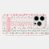 Coques Case-Mate iPhone Fleurs rayées rose personnalisées (Verso (horizontal))