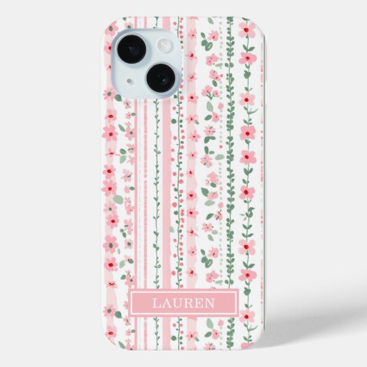 Coques Case-Mate iPhone Fleurs rayées rose personnalisées (Verso)