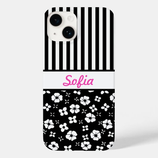 Coques Case-Mate iPhone Fleurs/rayures noires/blanches Monogrammes (Verso)