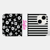 Coques Case-Mate iPhone Fleurs/rayures noires/blanches Monogrammes (Verso (horizontal))