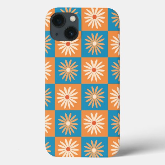 Coques Case-Mate iPhone Fleurs Rétro sur Damier Bleu et Orange (Verso)