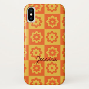 Case-Mate iPhone Case Fleurs Rétro sur Damier Jaune Orange Personnalisé