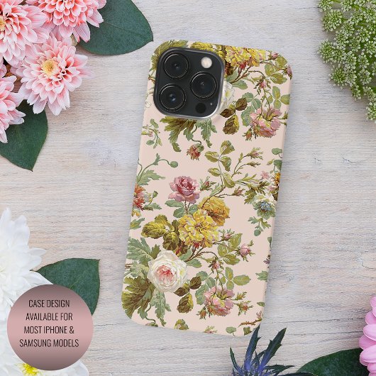 Coques Case-Mate iPhone Fleurs rose jaune blush chic motif feuillage