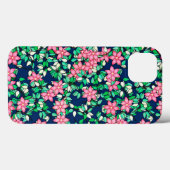 Coques Case-Mate iPhone Fleurs roses, arrière - plan bleu foncé (Verso (horizontal))