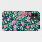 Coques Case-Mate iPhone Fleurs roses, arrière - plan bleu foncé (Dos (Horizontal))