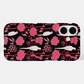 Coques Case-Mate iPhone FLEURS roses ART DÉCO, PIROTS BLANCS SUR NOIR (Verso (horizontal))