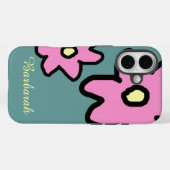 Coques Case-Mate iPhone fleurs roses avec le nom fait sur commande (Verso (horizontal))