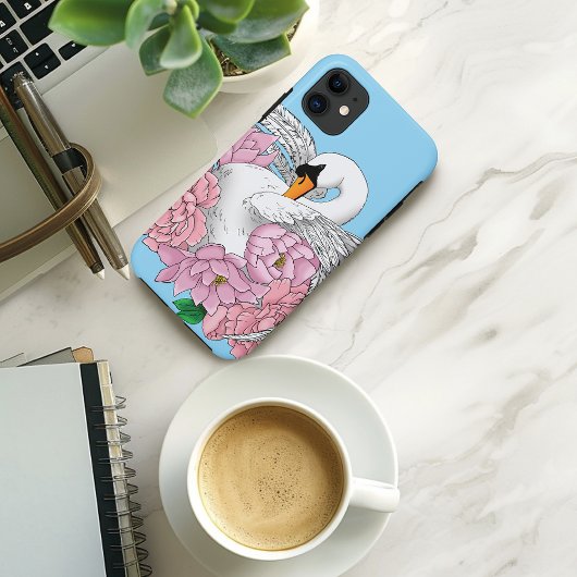 Coques Case-Mate iPhone Fleurs roses cygnes blanches