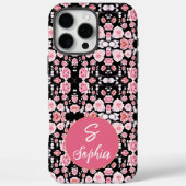 Coques Case-Mate iPhone Fleurs roses élégantes sur motif noir (Verso)