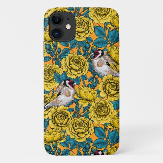 Coques Case-Mate iPhone Fleurs roses et oiseaux dorés (Dos)