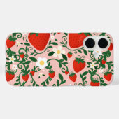 Coques Case-Mate iPhone Fleurs roses et rouges de fraise mignonnes (Verso (horizontal))