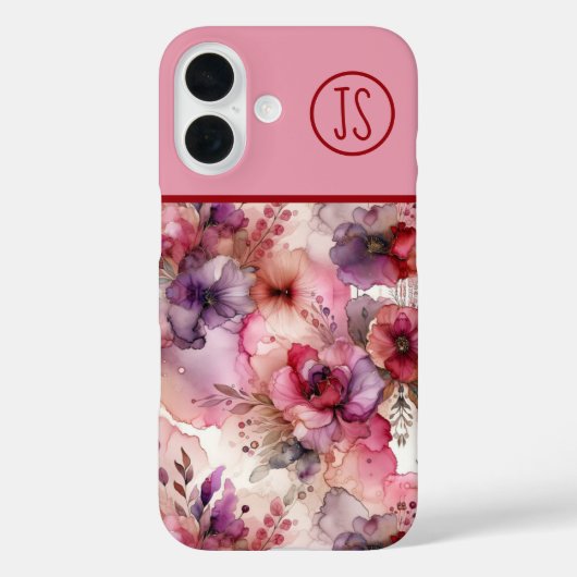 Coques Case-Mate iPhone Fleurs roses et violettes Encre d'alcool Monogramm (Verso)