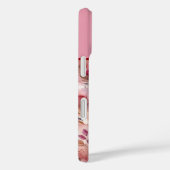 Coques Case-Mate iPhone Fleurs roses et violettes Encre d'alcool Monogramm (Verso / Droite)