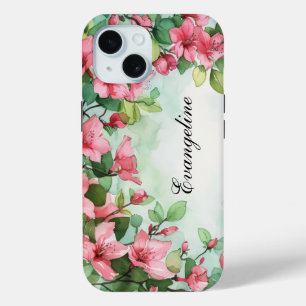 Coque Pour iPhone 15 Fleurs roses Mariage de verdure