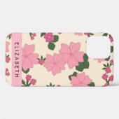 Coques Case-Mate iPhone Fleurs Roses, Motif De Fleurs, Votre Nom (Verso (horizontal))