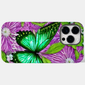 Coques Case-Mate iPhone Fleurs roses Papillon vert | Nom personnalisé (Verso (horizontal))