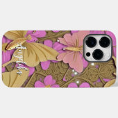 Coques Case-Mate iPhone Fleurs roses, papillons dorés et votre nom (Verso (horizontal))
