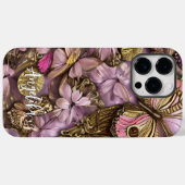 Coques Case-Mate iPhone Fleurs roses papillons dorés nom personnalisé (Verso (horizontal))