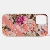 Coques Case-Mate iPhone Fleurs roses personnalisées nom rustique (Verso (horizontal))