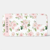 Coques Case-Mate iPhone Fleurs roses, Roses, Fleurs Aquarelles, Votre Nom (Verso (horizontal))